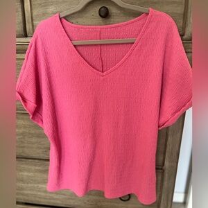 Pink textured v neck blouse size L